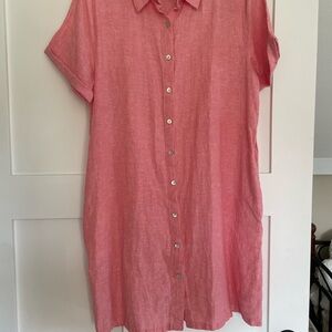 Tahari Pink Linen Shirt Dress